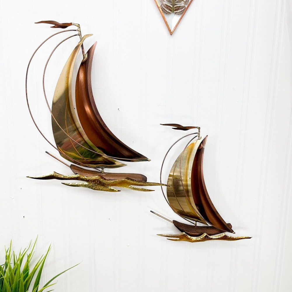 MCM Brass Sailboat Set of 2 - Vintage Sail boat Decor